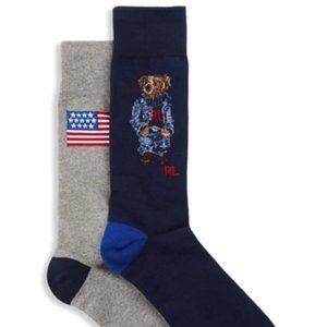 Big & Tall Polo Ralph Lauren 2-pk Camo Collegiate Polo Bear Socks - Flag